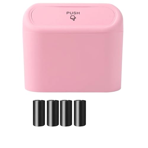MWAHJU Auto-MüLleimer Tragbarer hängender Mini-Auto-Mülleimer, Papierkorb-Mülleimer mit Deckel, for das Auto, das Büro zu Hause, Auto-Aufbewahrungsbehälter-Zubehör(Pink Box and 4 roll bags) von MWAHJU