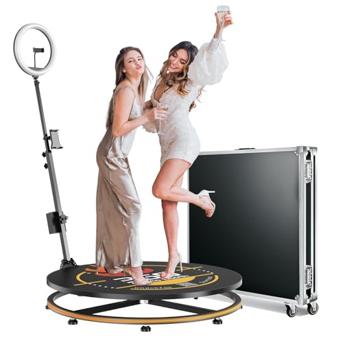 MWE 360 Photo Booth mit Flightcase, Logo Anpassung, Software APP Fernbedienung, Automatischer 360-Drehung, für 2–3 Personen zum Stehen, Geeignet für Partys, Hochzeiten, Verleihindustrie (68cm-CD) von MWE