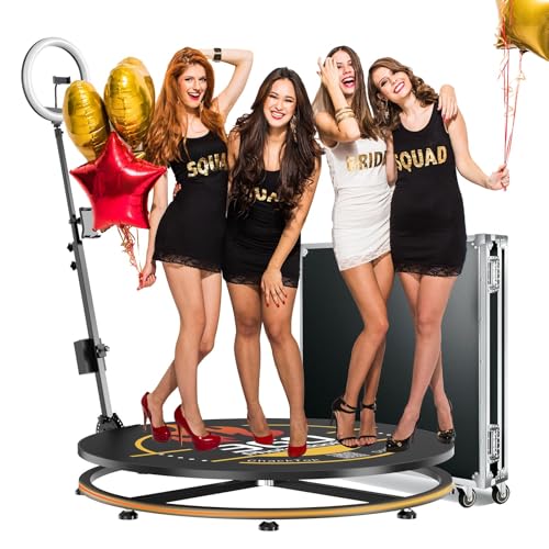 MWE 360 Photo Booth mit Flight Case, Logo Anpassung, Software APP Fernbedienung, Automatischer 360-Drehung, für 4–5 Personen zum Stehen, Geeignet für Partys, Hochzeiten, Verleihindustrie (100cm-CD) von MWE