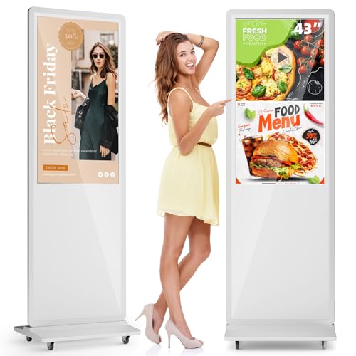 MWE 43 Zoll Touchscreen Digitaler Kundenstopper, Werbedisplay Digital, Vertical Monitor, Werbeaufsteller, Digital Signage, LCD Display, Interactive Monitor (43 Zoll, Touchscreen, Weiß) von MWE