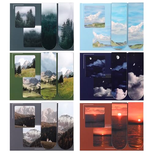 MWOOT 12 Stück Naturlandschaft Magnet Lesezeichen, Landschaft Magnetic Bookmarks, Magnetische Buchklammern für Register, Buchetikett, Schüler, Schule, Partygeschenke, Geschenktüte (6x2CM) von MWOOT