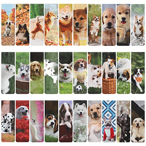 MWOOT 30 Stück Süße Hunde Magnetische Lesezeichen, Cute Dogs Magnetic Bookmarks, Süsser Welpe Magnet Seiten Clips Markierungen, Doppelseitiges Buchmarkierungen für Kinder Lesen Zubehör(30 Stile,6x2CM) von MWOOT
