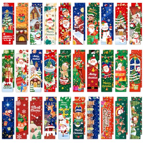 MWOOT 30 Stück Weihnachts Papier Lesezeichen, Doppelseitige Paper Bookmarks mit Weihnachtsmann Design, Christmas Page Marker für Buchliebhaber, Studenten, Partygeschenke, Geschenktüte (15x4cm) von MWOOT