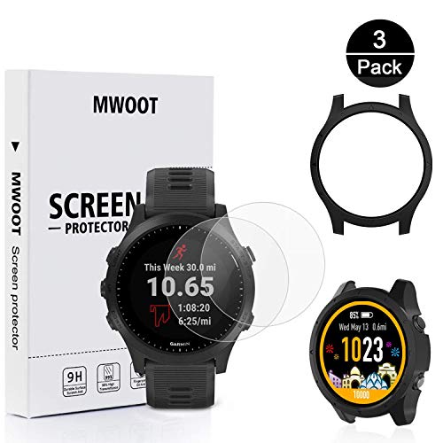 MWOOT Schwarz Schutz Hülle und Schutzfolie aus Schutzglas für Garmin Forerunner 945, Kratzfest Stoßfest Schutz Zubehör für Garmin FR 945 Smartwatch Schutz (3er Set) von MWOOT