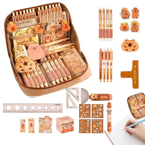 MWZBTG Capybara-briefpapier-set, 21 X 5.5 X 14.5 Cm Capybara Schreibwaren Set, Capybara Federmäppchen, Capybara Schulbedarf Set, Stifttaschen-Organizer Mit Mit Stiften, Clips, Linealen Und Mehr, Weit MWZBTG Capybara-briefpapier-set, 21 X 5.5 X 14.5 Cm Capybara Schreibwaren Set, Capybara Federmäppchen, Capybara Schulbedarf Set, Stifttaschen-Organizer Mit Mit Stiften, Clips, Linealen Und Mehr, Weit von MWZBTG