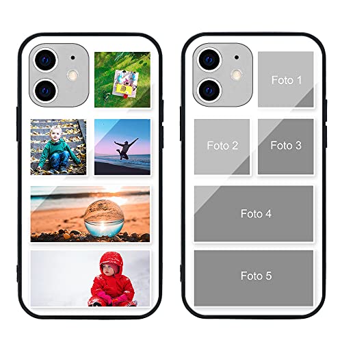 MXCUSTOM Personalisierte Handyhülle für Apple iPhone 12 Mini, Kratzfest Gehärtetes Glas Weicher Stoßfänger Hülle mit Eigenem Fotocollage Bild Individuelle Schutzh Collage 03 6 Fotos von MXCUSTOM