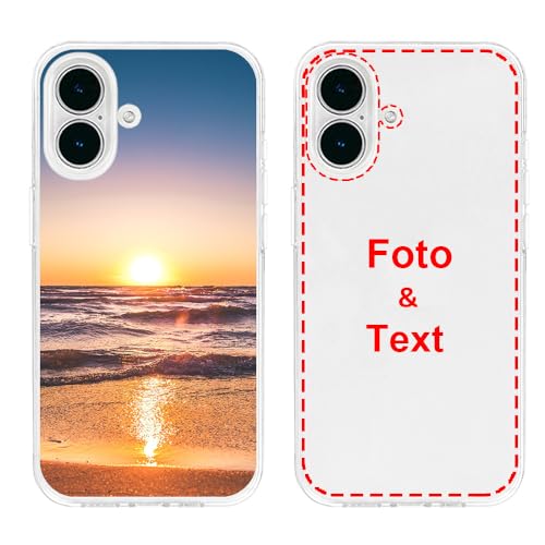 MXCUSTOM Personalisierte Handyhülle für Apple iPhone 16, Benutzerdefiniert Hülle mit Eigenem Foto Bild Text Individuelle Schutzhülle [Transparente Weiche TPU Dünn Stoßfest] (FXT-CR-P1) von MXCUSTOM