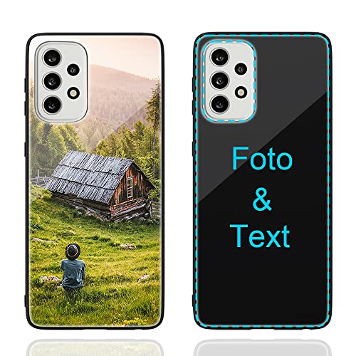 MXCUSTOM Personalisierte Handyhülle für Samsung Galaxy A33 5G, Benutzerdefiniert Kratzfest Gehärtetes Glas Weicher Stoßfänger Hülle mit Eigenem Foto Bild Text Individuelle Schutzhülle(GHS-BK-P1B) von MXCUSTOM