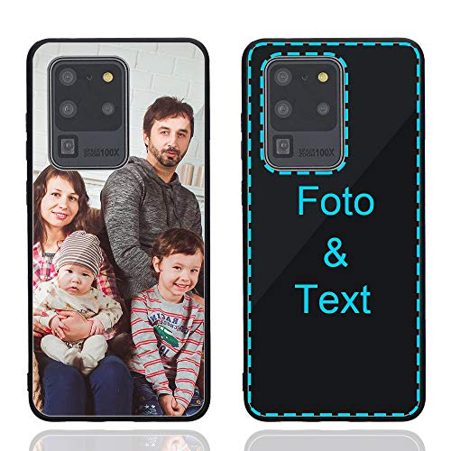 MXCUSTOM Personalisierte Handyhülle für Samsung Galaxy S20 Ultra 5G, Benutzerdefiniert kratzfest Gehärtetes Glas Weicher Stoßfänger Hülle mit Eigenem Foto Bild Text Individuelle Schutzhülle(GHS-BK-P1) von MXCUSTOM