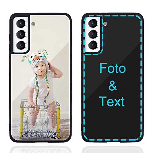 MXCUSTOM Personalisierte Handyhülle für Samsung Galaxy S22 5G, Benutzerdefiniert Kratzfest Gehärtetes Glas Weicher Stoßfänger Hülle mit Eigenem Foto Bild Text Individuelle Schutzhülle(GHS-BK-P1) von MXCUSTOM