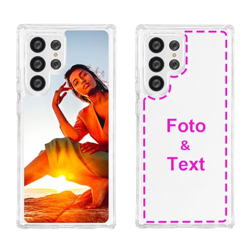 MXCUSTOM Personalisierte Handyhülle für Samsung Galaxy S23 Ultra 5G, Benutzerdefiniert Hülle mit Eigenem Foto Bild Text Schutzhülle [Weicher Polsterstoßfänger + Harter Rückseite] (HIC-CR-P1) von MXCUSTOM