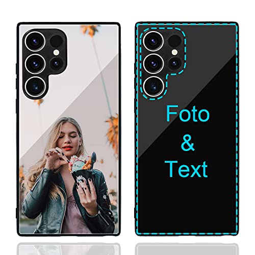 MXCUSTOM Personalisierte Handyhülle für Samsung Galaxy S23 Ultra 5G,Benutzerdefiniert Kratzfest Gehärtetes Glas Weicher Stoßfänger Hülle Eigenem Foto Bild Text Individuelle Schutzhülle(GHS-BK-P1A) von MXCUSTOM
