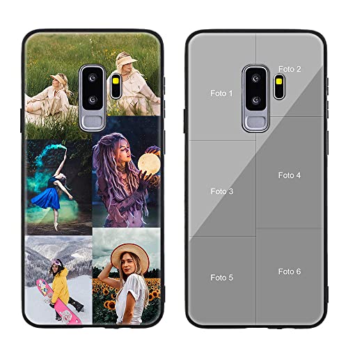 MXCUSTOM Personalisierte Handyhülle für Samsung Galaxy S9+ S9 Plus, Benutzerdefiniert Gehärtetes Glas Weicher mit Eigenem Fotocollage Bild Individuelle Schutzhülle (GHS-TMP042), Collage 05 (6 Fotos) von MXCUSTOM