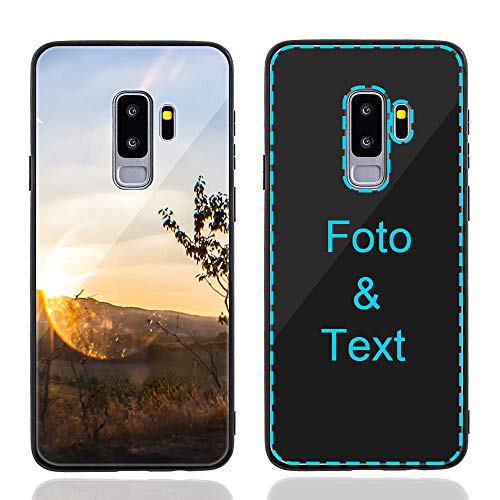 MXCUSTOM Personalisierte Handyhülle für Samsung Galaxy S9+ S9 Plus, Benutzerdefiniert Kratzfest Gehärtetes Glas Weicher Stoßfänger Hülle mit Eigenem Foto Bild Text Individuelle Schutzhülle(GHS-BK-P1) von MXCUSTOM