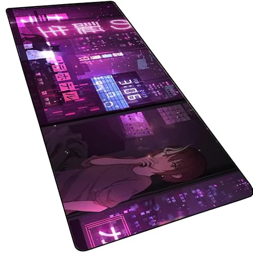Anime Großes Gaming-Mauspad - Violette Laptop-Schreibtischunterlage Mit Genähtem Randrahmen und Rutschfester Gummiunterseite - Computertastatur und Mäusepads, 80 x 30 cm von MXDZA
