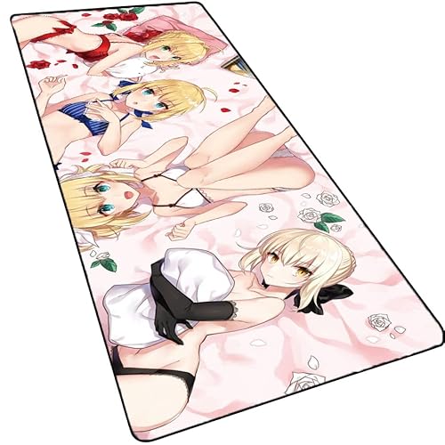 Großes Anime-Gaming-Mauspad, Fate Stay Night, Laptop-Mauspad, Mauspad mit genähtem Rand und rutschfester Gummiunterseite, Computer-Tastatur und Mäuse-Pads, 80 x 30 cm von MXDZA