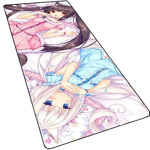 Großes Anime-Gaming-Mauspad, Nekopara Chocolat Vanilla Azuki, Laptop-Mauspad, Mauspad mit genähtem Randrahmen und rutschfester Gummiunterseite, Computertastatur und Mäusepads, Mauspad, 80 x 30 cm von MXDZA