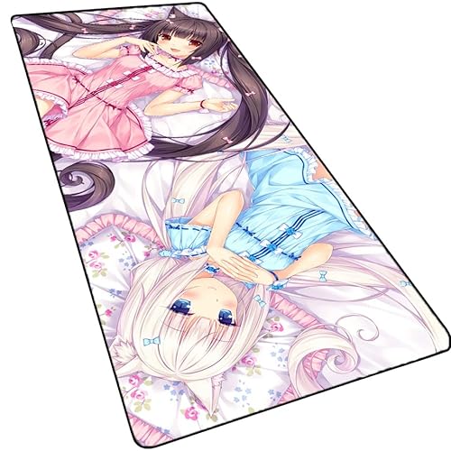 Großes Anime-Gaming-Mauspad, Nekopara Chocolat Vanilla Azuki, Laptop-Schreibtischunterlage, Mauspad mit genähtem Randrahmen und rutschfester Gummiunterseite, Computertastatur und Mäusepads, Mauspad, von MXDZA