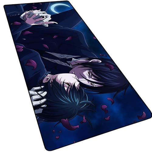 Japanisches Anime Black Butler großes Mauspad, Sebastian Michaelis Ciel, erweitertes Gaming-Mauspad, Kuroshitsuji, rutschfeste Gummiunterseite, Tastatur-Pad mit genähten Kanten, 80 x 30 cm Japanisches Anime Black Butler großes Mauspad, Sebastian Michaelis Ciel, erweitertes Gaming-Mauspad, Kuroshitsuji, rutschfeste Gummiunterseite, Tastatur-Pad mit genähten Kanten, 80 x 30 cm von MXDZA