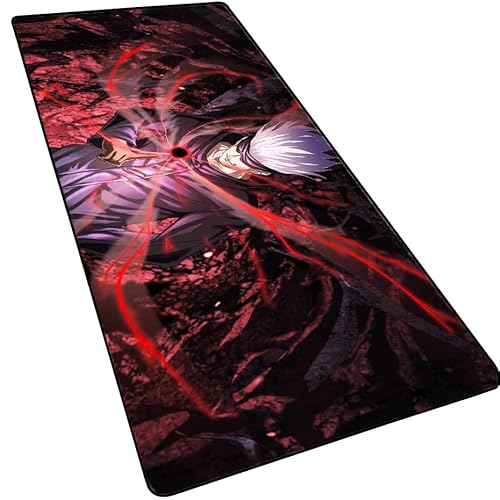 Japanisches Anime-Gaming-Mauspad mit genähten Kanten, Jujutsu Kaisen Gojo Satoru verlängertes Mauspad, rutschfeste Gummiunterseite, Schreibtischmatte für Gamer, Büro und Zuhause, 90.7x39.9 cm von MXDZA