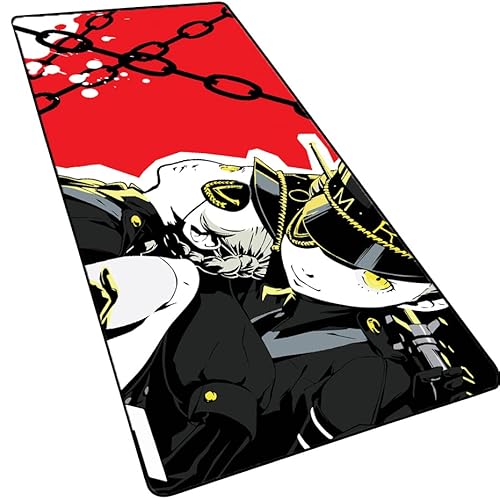 Japanisches Anime Persona 5 großes Mauspad, Persona5 erweitertes Gaming-Mauspad, rutschfeste Gummiunterseite, Tastatur-Pad mit genähten Kanten, Schreibtischunterlage für Gamer, 90 x 40 cm, mehrfarbig von MXDZA