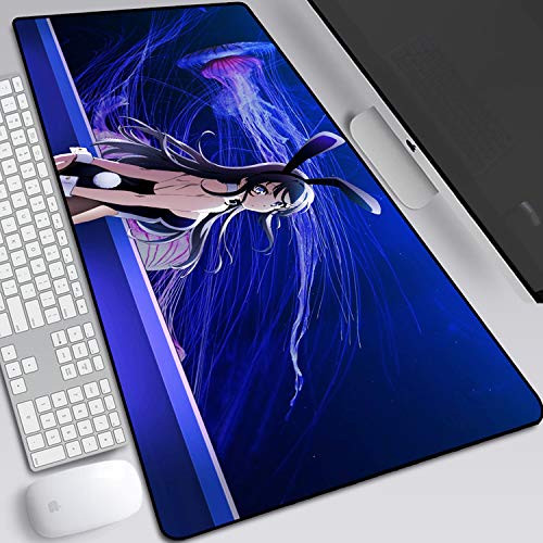 Rascal Does Not Dream of Bunny Girl Senpai erweitertes Mauspad, japanisches Anime-Gaming-Mauspad mit genähten Kanten, rutschfeste Gummiunterseite, Schreibtischunterlage für Gamer, 90 x 40 cm, von MXDZA