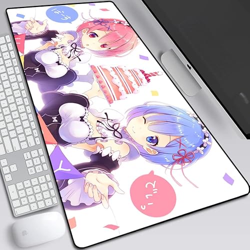 Re Zero Kara Hajimeru Isekai Seikatsu erweitertes Mauspad, Anime-Gaming-Mauspad mit genähten Kanten, Rezero Rem und Ram, rutschfeste Gummiunterseite, Schreibtischunterlage für Gamer, Büro und Zuhause, Re Zero Kara Hajimeru Isekai Seikatsu erweitertes Mauspad, Anime-Gaming-Mauspad mit genähten Kanten, Rezero Rem und Ram, rutschfeste Gummiunterseite, Schreibtischunterlage für Gamer, Büro und Zuhause, von MXDZA