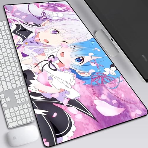 Re Zero Kara Hajimeru Isekai Seikatsu erweitertes Mauspad, japanisches Anime-Gaming-Mauspad mit genähten Kanten, Rezero Rem und Ram, rutschfeste Gummiunterseite, Schreibtischunterlage für Gamer, 80 x von MXDZA