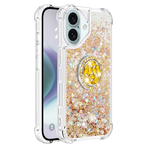 Bling Hülle mit Ring Ständer für iPhone 16 Damen Handycase, Glitzer Flüssig Handyhülle Gegen Kratze Schutztasche Bumper Silikon Handytasche Quicksand Bumpercase Soft TPU kompatibel mit iPhone 16 Bling Hülle mit Ring Ständer für iPhone 16 Damen Handycase, Glitzer Flüssig Handyhülle Gegen Kratze Schutztasche Bumper Silikon Handytasche Quicksand Bumpercase Soft TPU kompatibel mit iPhone 16 von MXFDOKD