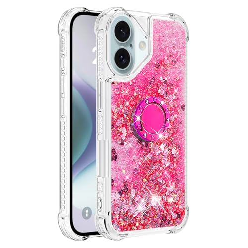 Glitzer Handyhülle für iPhone 16 Mädchen, Silikon Schutzhülle Kratzfest Glitzer Flüssig Hülle mit Ring Ständer Bumper Handytasche Transparent Schutzcase Stoßfeste kompatibel mit iPhone 16 Glitzer Handyhülle für iPhone 16 Mädchen, Silikon Schutzhülle Kratzfest Glitzer Flüssig Hülle mit Ring Ständer Bumper Handytasche Transparent Schutzcase Stoßfeste kompatibel mit iPhone 16 von MXFDOKD