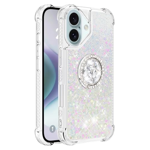 Glitzer Schutzhülle für iPhone 16 Damen, Bling Flüssig Bewegende Treibsand Handy Hülle Fallschutz Schutzcase mit Ring Ständer Durchsichtig Silikon Schutztasche Stoßfest kompatibel mit iPhone 16 Glitzer Schutzhülle für iPhone 16 Damen, Bling Flüssig Bewegende Treibsand Handy Hülle Fallschutz Schutzcase mit Ring Ständer Durchsichtig Silikon Schutztasche Stoßfest kompatibel mit iPhone 16 von MXFDOKD