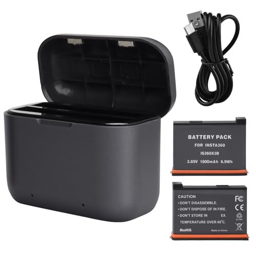 MXJFYY 2 Stück 1800 mAh Li-Ionen-Ersatzakkus, kompatibel mit Insta360 X3 Action-Kamera-Zubehör, mit 2 Kartensteckplätzen, Akku-Schnellladebox-Set MXJFYY 2 Stück 1800 mAh Li-Ionen-Ersatzakkus, kompatibel mit Insta360 X3 Action-Kamera-Zubehör, mit 2 Kartensteckplätzen, Akku-Schnellladebox-Set von MXJFYY