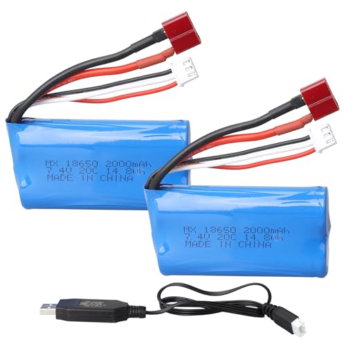 MXJFYY 2er-Pack 7,4 V 2000 mAh 14,8 Wh Li-Ionen-Akku 2S 20C T-Stecker Buchse mit USB-Ladegerät für RC-Auto, Offroad-Truck, Jumper, Truggy, RC-Flugzeug, Hubschrauber, Spielzeug MXJFYY 2er-Pack 7,4 V 2000 mAh 14,8 Wh Li-Ionen-Akku 2S 20C T-Stecker Buchse mit USB-Ladegerät für RC-Auto, Offroad-Truck, Jumper, Truggy, RC-Flugzeug, Hubschrauber, Spielzeug von MXJFYY