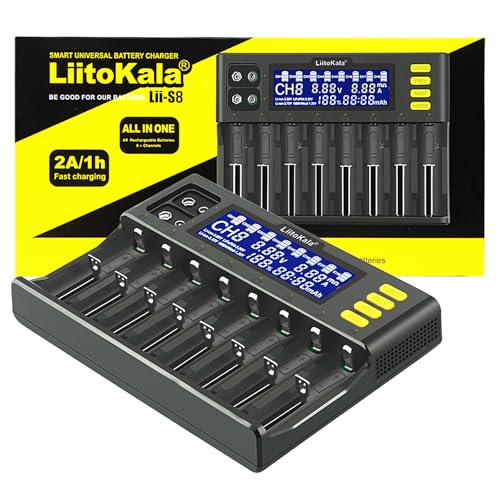 MXJFYY LiitoKala Lii-S8 Akkuladegerät Schnellladegerät mit LCD-Display Touching Control, 18650 8 Steckplätze 9V Ladegerät für Li-Ionen LiFePO4 Ni-MH Ni-Cd AA AAA C 21700 26650 13650 16340 18700 RCR123 MXJFYY LiitoKala Lii-S8 Akkuladegerät Schnellladegerät mit LCD-Display Touching Control, 18650 8 Steckplätze 9V Ladegerät für Li-Ionen LiFePO4 Ni-MH Ni-Cd AA AAA C 21700 26650 13650 16340 18700 RCR123 von MXJFYY
