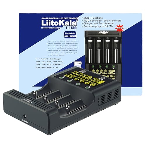 MXJFYY Liitokala Lii-600 Schnellladegerät mit LCD-Display und Touch-Steuerung, 4-Steckplätze Schnellladegerät für 18650 Akkus mit 12V5A Adapter für Li-Ion/NI-MH/NI-Cd 14500 21700 AA AAA usw MXJFYY Liitokala Lii-600 Schnellladegerät mit LCD-Display und Touch-Steuerung, 4-Steckplätze Schnellladegerät für 18650 Akkus mit 12V5A Adapter für Li-Ion/NI-MH/NI-Cd 14500 21700 AA AAA usw von MXJFYY