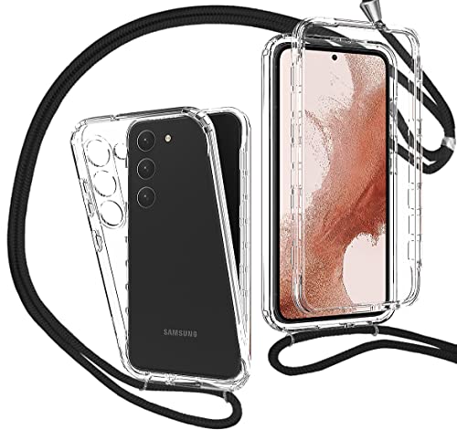 360 Grad Handyhülle mit Band Handykette für Samsung Galalxy S23 TPU Handyhülle mit Kordel-Umhängetaschen Hüllen mit Umhängeband Handykordel mit Schutzhülle Silikonhülle Stylische Kette Hülle - Schwarz von MXKOCO