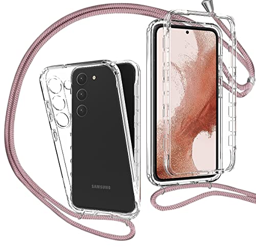 MXKOCO 360 Grad Handyhülle mit Band Handykette für Samsung Galalxy S23 TPU Handyhülle mit Kordel-Umhängetaschen Hüllen mit Umhängeband Handykordel mit Schutzhülle Silikonhülle Stylische Kette Hülle von MXKOCO