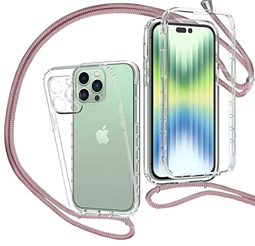 MXKOCO 360 Grad Handyhülle mit Band Handykette für iPhone 14 Pro Max TPU Handyhülle mit Kordel-Umhängetaschen Hüllen mit Umhängeband Handykordel mit Schutzhülle Silikonhülle Stylische Kette Hülle von MXKOCO