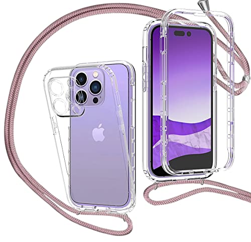 MXKOCO 360 Grad Handyhülle mit Band Handykette für iPhone 14 Pro TPU Handyhülle mit Kordel-Umhängetaschen Hüllen mit Umhängeband Handykordel mit Schutzhülle Silikonhülle Stylische Kette Hülle von MXKOCO