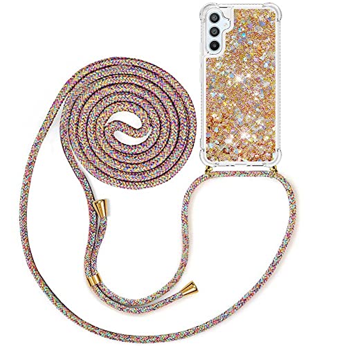 MXKOCO Handykette kompatibel mit Samsung Galaxy A15 5G Glitzer Flüssig Bewegende Treibsand Hülle mit Band Umhängetaschen+Hüllen mit Umhängeband Handykordel mit Schutzhülle Stylische Kette mit Hülle von MXKOCO