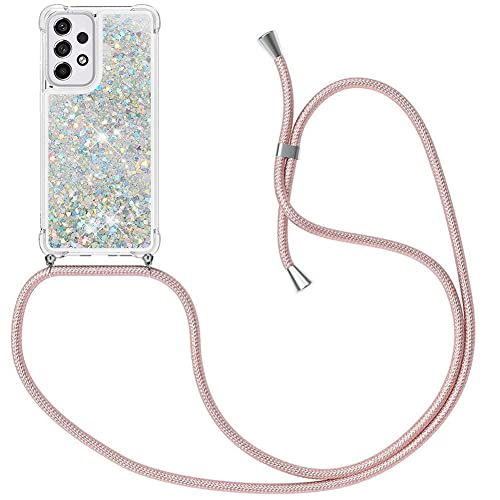 MXKOCO Handykette kompatibel mit Samsung Galaxy A33 5G Glitzer Flüssig Bewegende Treibsand Hülle mit Band Umhängetaschen+Hüllen mit Umhängeband Handykordel mit Schutzhülle Stylische Kette mit Hülle von MXKOCO