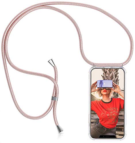 MXKOCO Handykette kompatibel mit Samsung Galaxy S22 Ultra - Handyhülle/Case mit Umhängeband-Handykordel mit Schutzhülle Silikonhülle Hülle mit Band, Stylische Kette Hülle-Rose Gold von MXKOCO