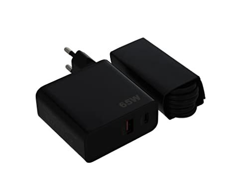 65W USB C Super-Schnell-Ladegerät für CUBOT X70, X50, X30, X19 + 1m USB-C auf USB C Kabel 3A Netzteil schwarz + 3.0 USB-A Quick-Charge von MY Melyas