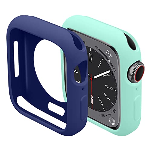 2 Stück Hülle kompatibel für Apple Watch Series 7 8 41mm 45mm,TPU weiche Silikon Schutzhülle Protective Cover für iWatch 7 8,Königsblau+hellblau von MYAPULUA