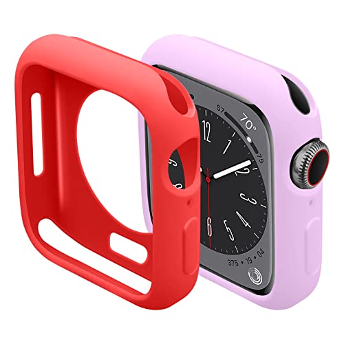 MYAPULUA 2 Stück Hülle kompatibel für Apple Watch Series 7 8 41mm 45mm,TPU weiche Silikon Schutzhülle Protective Cover für iWatch 7 8,Rot+lila von MYAPULUA