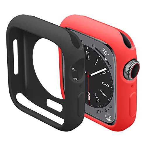 MYAPULUA 2 Stück Hülle kompatibel für Apple Watch Series 7 8 41mm 45mm,TPU weiche Silikon Schutzhülle Protective Cover für iWatch 7 8,Schwarz+rot von MYAPULUA