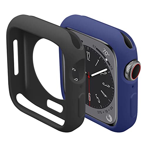 2 Stück Hülle kompatibel für Apple Watch Series 7 8 41mm 45mm,TPU weiche Silikon Schutzhülle Protective Cover für iWatch 7 8,schwarz+königsblau von MYAPULUA