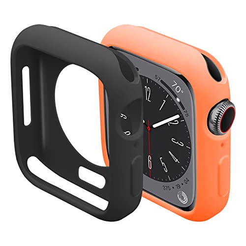 2 Stück Hülle kompatibel für Apple Watch Series 7 8 41mm 45mm,TPU weiche Silikon Schutzhülle Protective Cover für iWatch 7 8,schwarz+orange von MYAPULUA