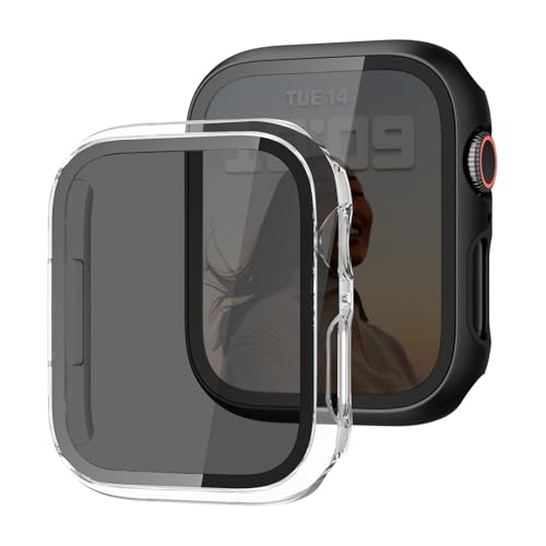MYAPULUA 2-Stück Hülle für Apple Watch Serie 9/8/7 41mm Schutzhülle Anti Spy,Hard PC Rundum Ultradünne Schutz Case Privatsphäre Glas Displayschutz für Apple Watch 41mm,Transparent/schwarz MYAPULUA 2-Stück Hülle für Apple Watch Serie 9/8/7 41mm Schutzhülle Anti Spy,Hard PC Rundum Ultradünne Schutz Case Privatsphäre Glas Displayschutz für Apple Watch 41mm,Transparent/schwarz von MYAPULUA