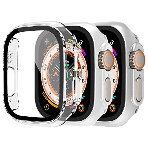 3 Stück Harte PC Hülle kompatibel für Apple Watch Ultra 49mm Schutzhülle Bumper mit ultradünnem HD-Displayschutz aus gehärtetem Glas, kratzfestes Uhrenzubehör für iWatch Ultra von MYAPULUA